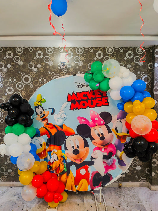 Mickey Mouse Theme Birthday Decoration with balloons.