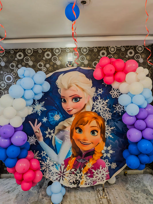 Elsa Princess Theme Birthday Decoration with balloons.