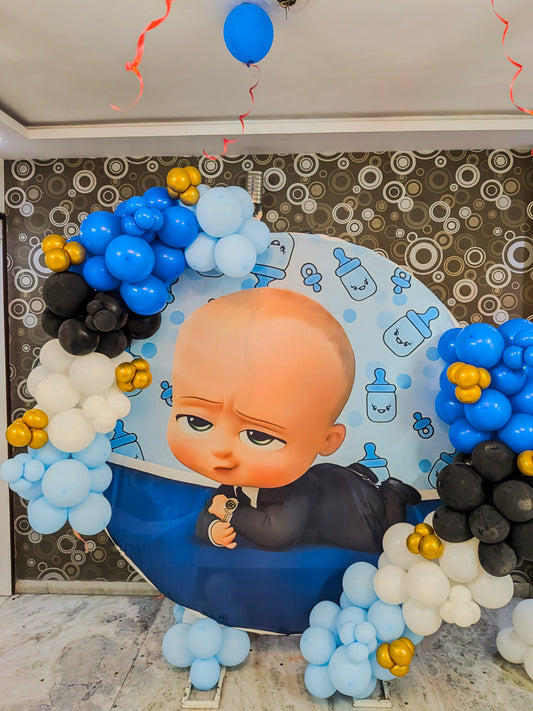 Boss Baby Theme Birthday Decoration with balloons.