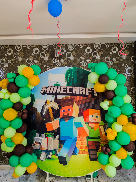 Minecraft Theme Birthday Decoration with balloons.