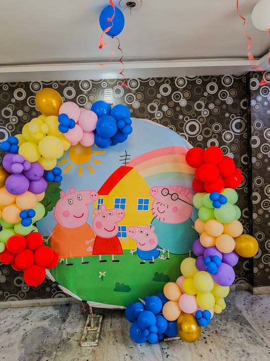 Peppa Pig Theme Birthday Decoration with balloons.