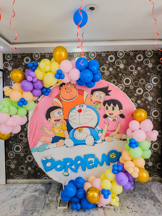 Doraemon Theme Birthday Decoration with balloons.