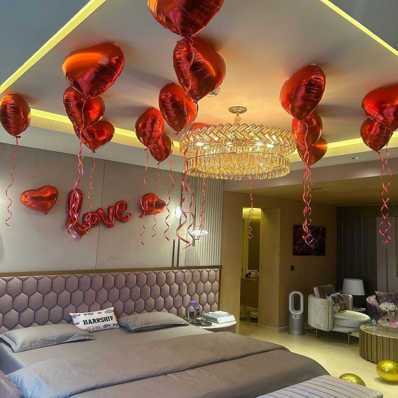 Romantic Surprise for her with Balloons and rose petals in Room