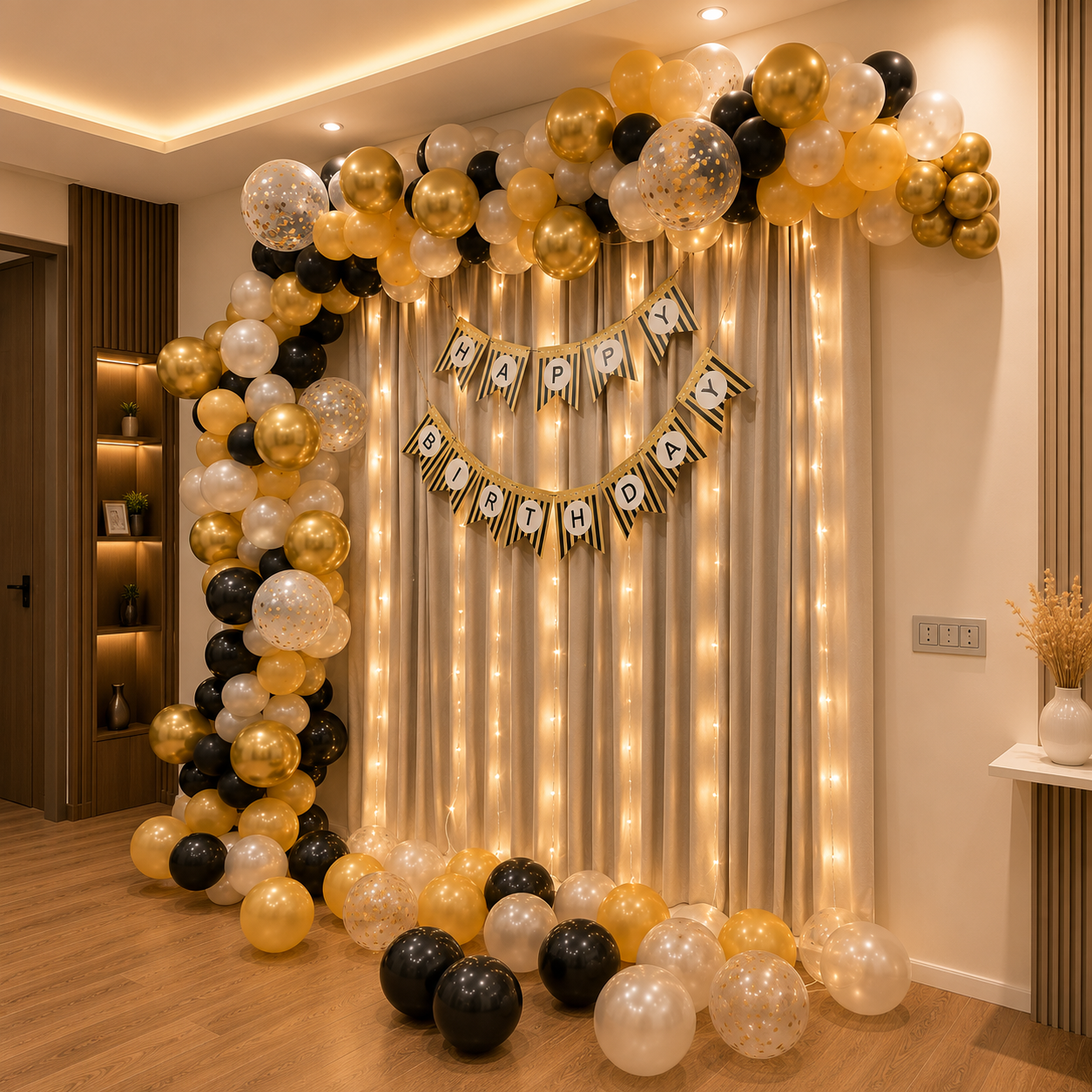 Balloon Decoration on Wall with Fairy Lights