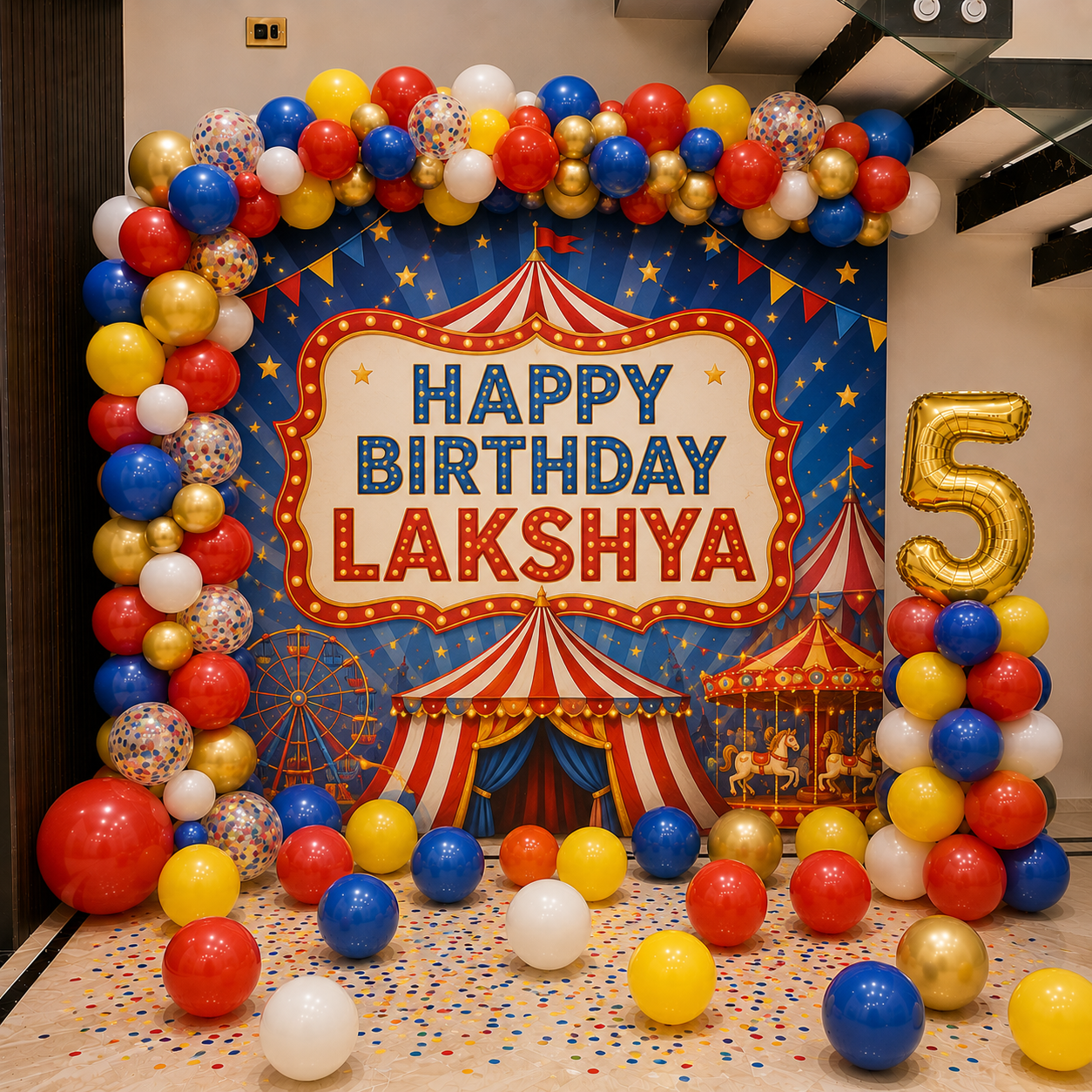 Circus Theme Birthday Backdrop with Balloons in Bangalore, Hyderabad, Pune, Mumbai