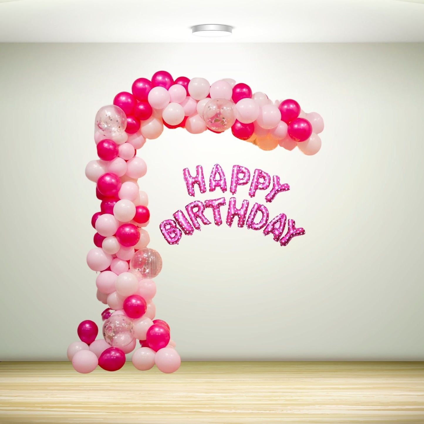 Pink Theme Simple Birthday Balloon Decoration for girls at home