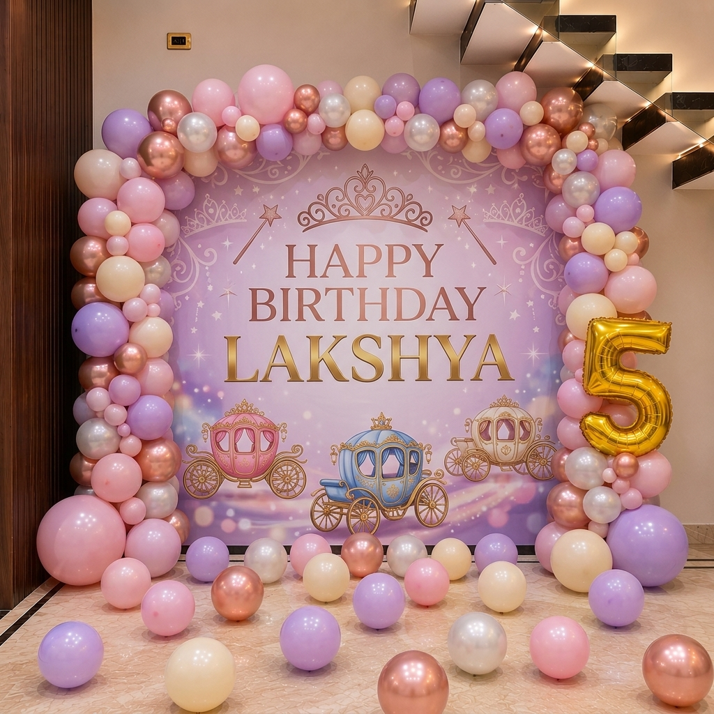Princess Theme Birthday Backdrop with Balloons in Bangalore, Hyderabad, Pune, Mumbai