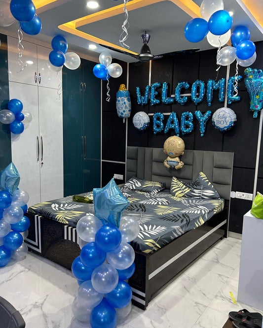 Born Baby Boy Welcome Home Balloon decoration in bedroom