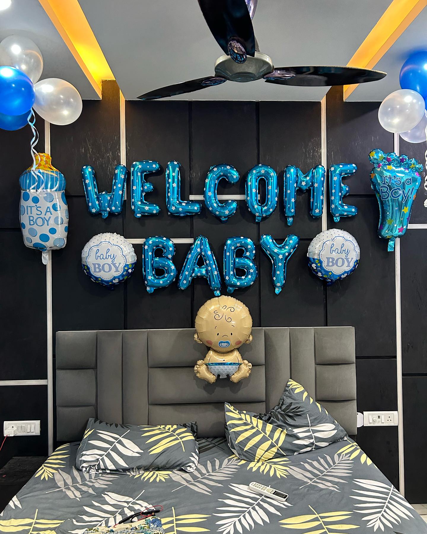 Born Baby Boy Welcome Home Balloon decoration in bedroom