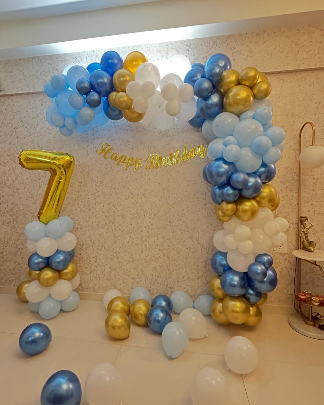 7th Birthday Balloons Decoration at home with premium chrome balloons