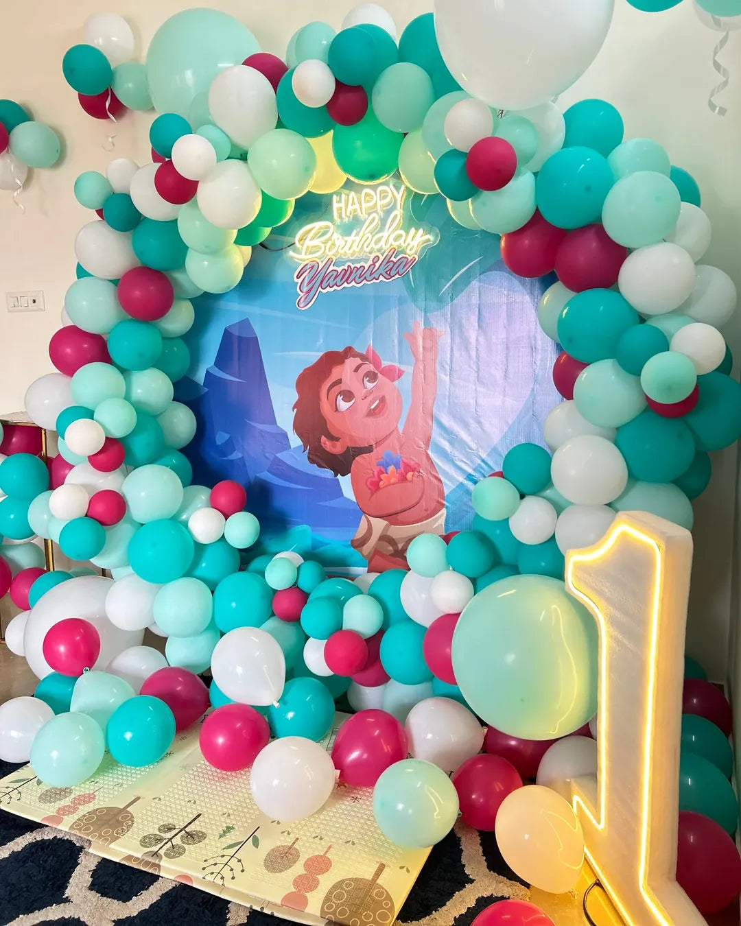 Moana Theme First Birthday Ring Balloon Decoration