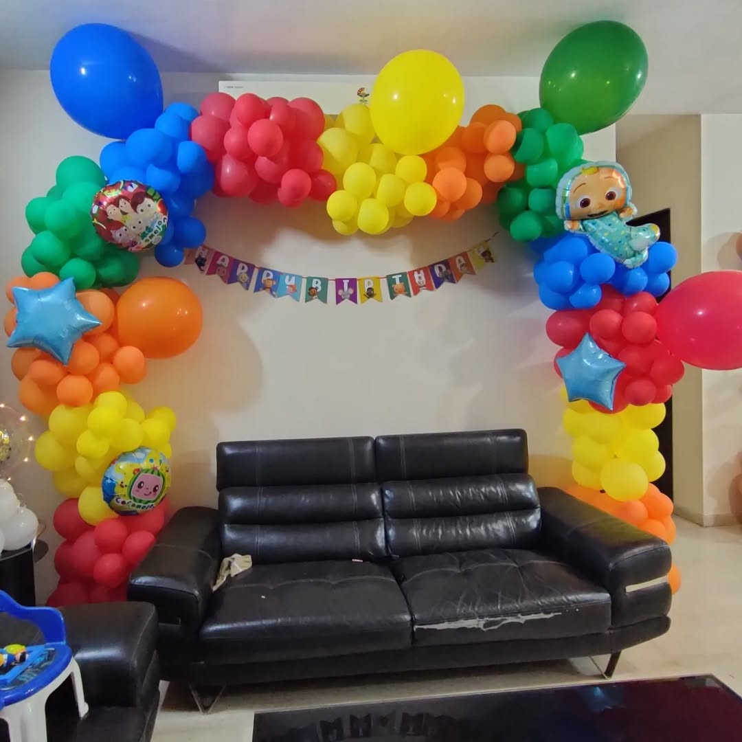 Cocomelon Theme Birthday Balloons Decoration at home for Girl or Boy with multicolour balloons