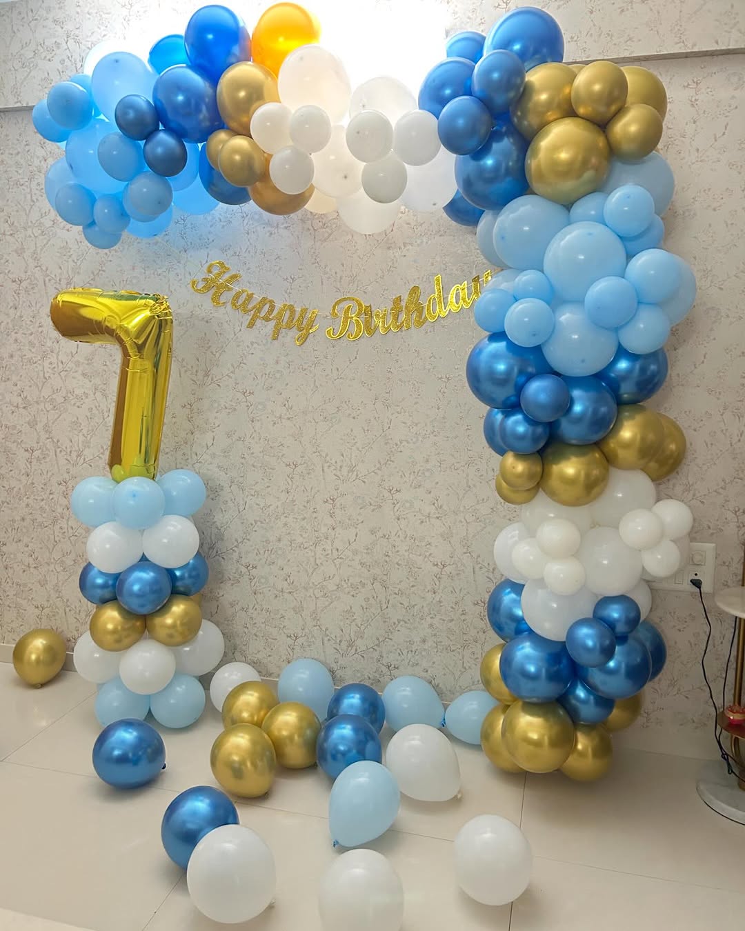 7th Birthday Balloons Decoration at home with premium chrome balloons