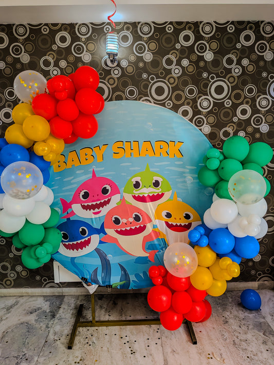 Baby Shark Theme Birthday Decoration with balloons.