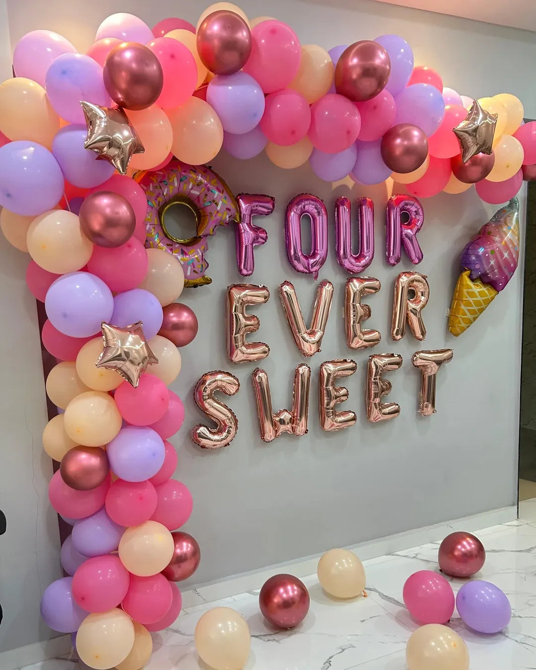 Candy Theme Birthday Balloons Decoration at Home for 4th Birthday
