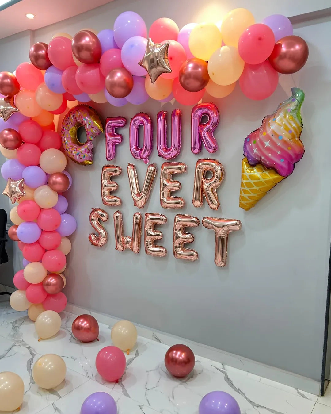 Candy Theme Birthday Balloons Decoration at Home for 4th Birthday