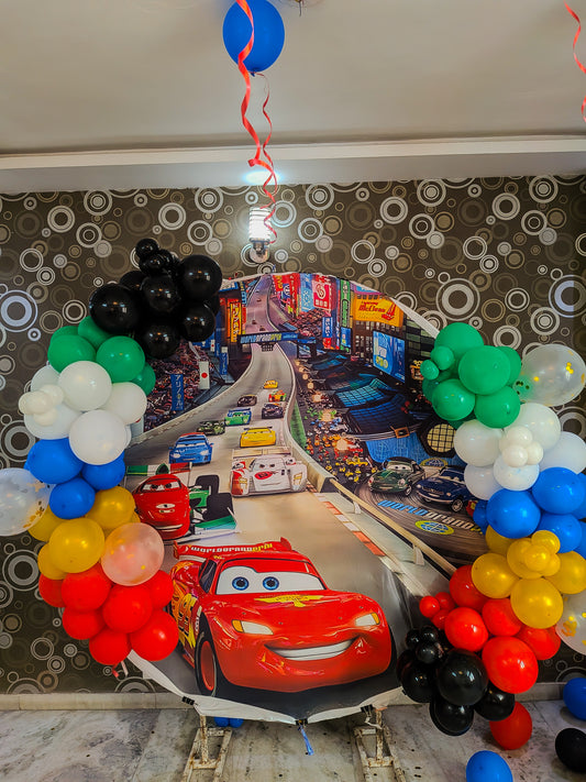 Cars Lightning McQueen Theme Birthday Decoration with balloons.