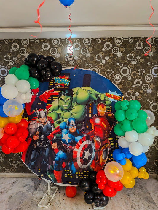 Avengers Theme Birthday Decoration with balloons.