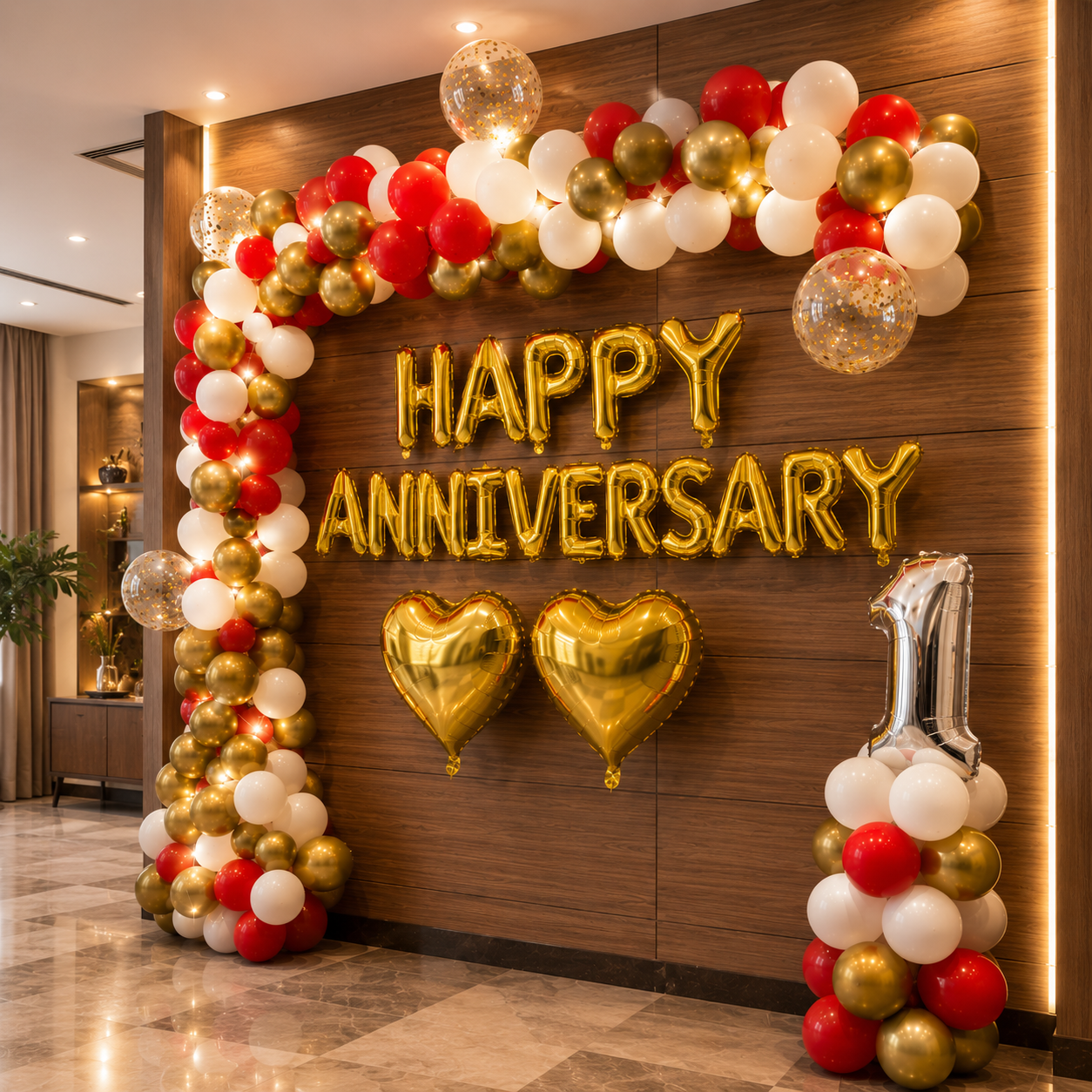 Dazzling Balloon Arch Decoration for 1st Anniversary Party