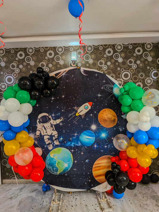Astronaut or Space Theme Birthday Decoration with balloons.