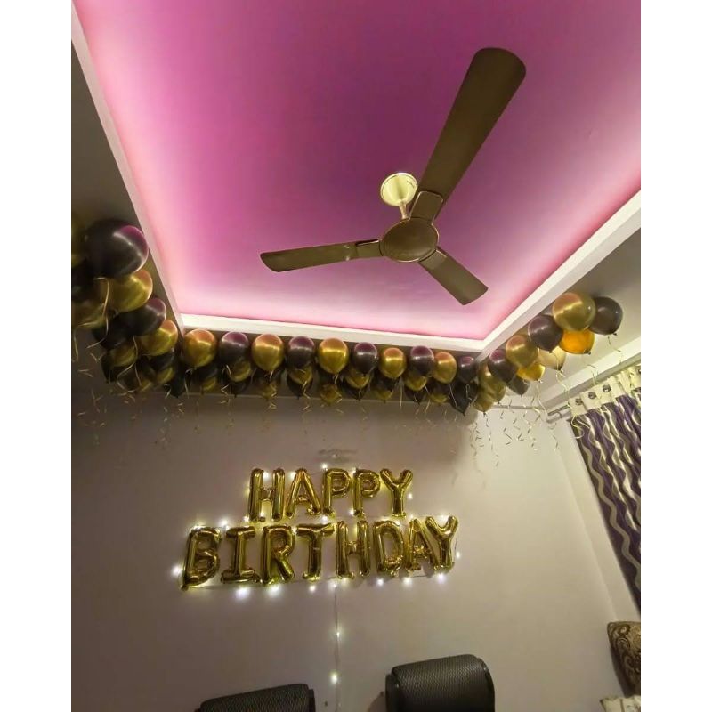 Golden and Black Chrome Balloon Decoration at home for Birthday