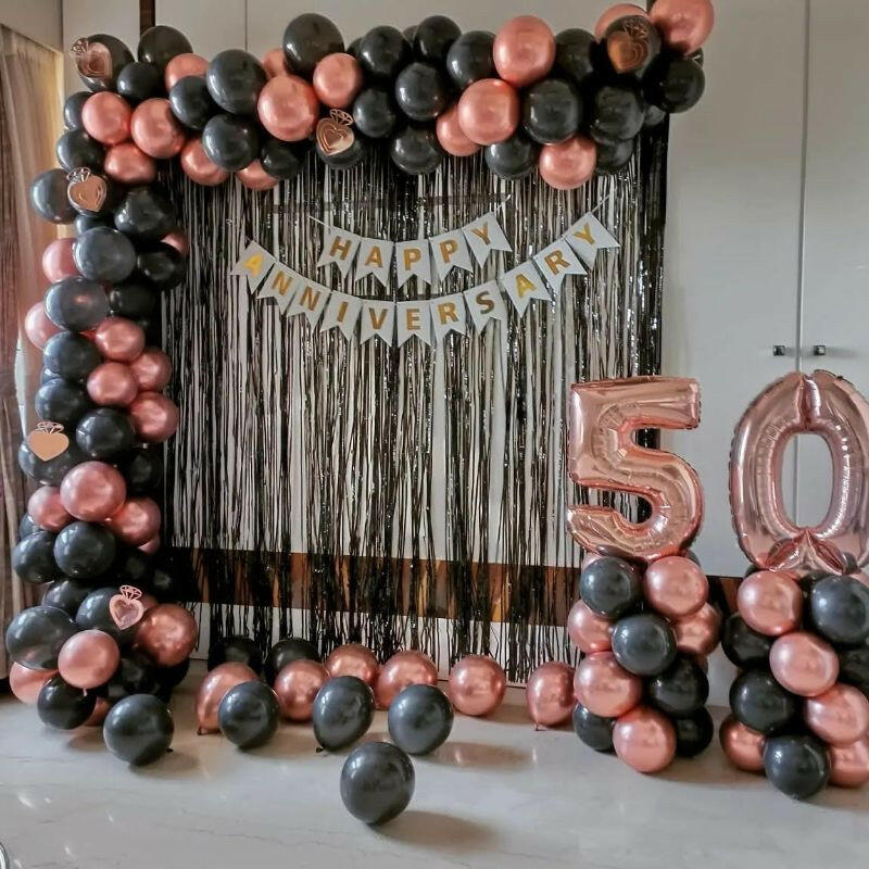 50th Anniversary Decoration with Black & Pink Theme Balloon