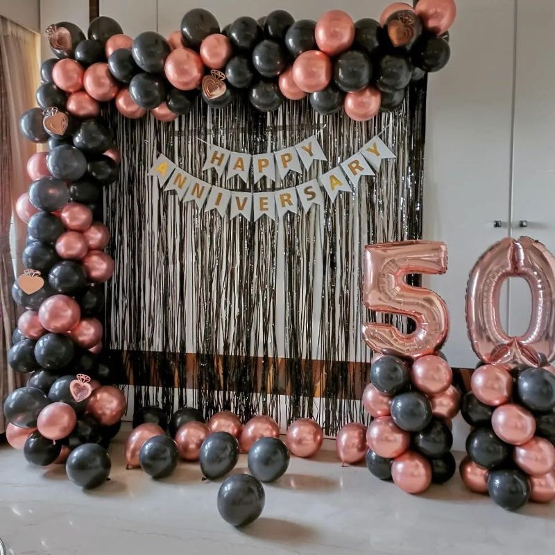 50th Anniversary Decoration with  Black & Pink Theme Balloon