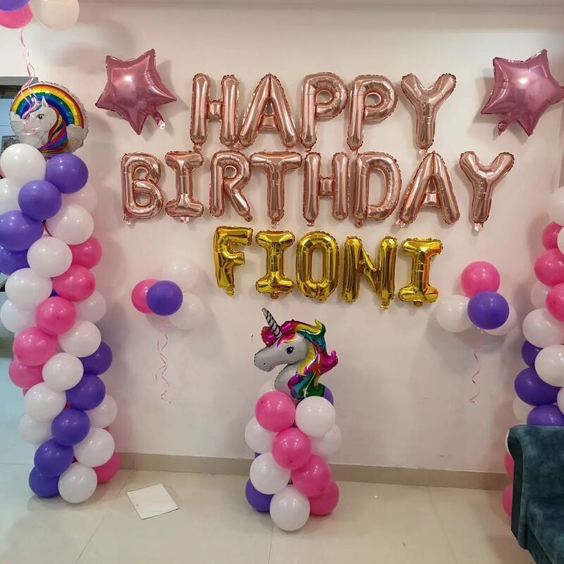 Unicorn theme balloon decoration at home for Birthday