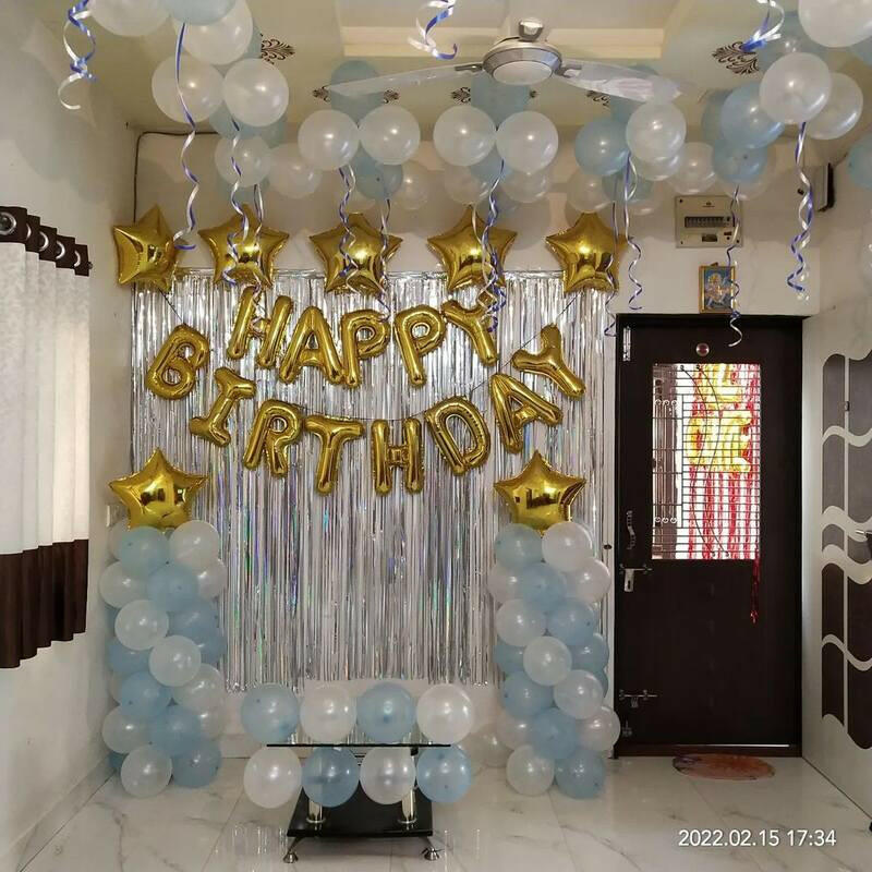 Balloon Decoration at home Blue and White Balloons