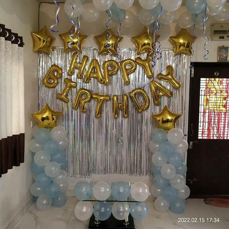 Balloon Decoration at home Blue and White Balloons