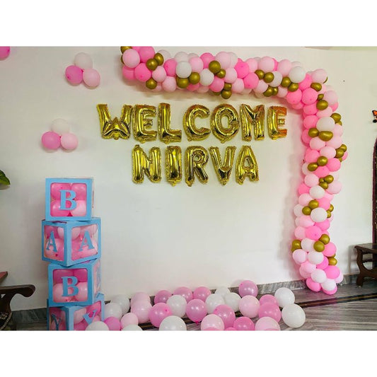 Welcome Baby balloon decoration for girl at home