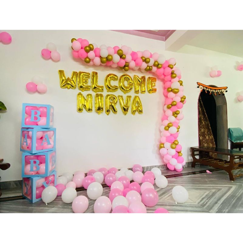 Welcome Baby balloon decoration for girl at home