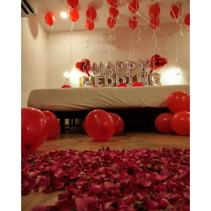 First Night Decoration with balloons and rose petals