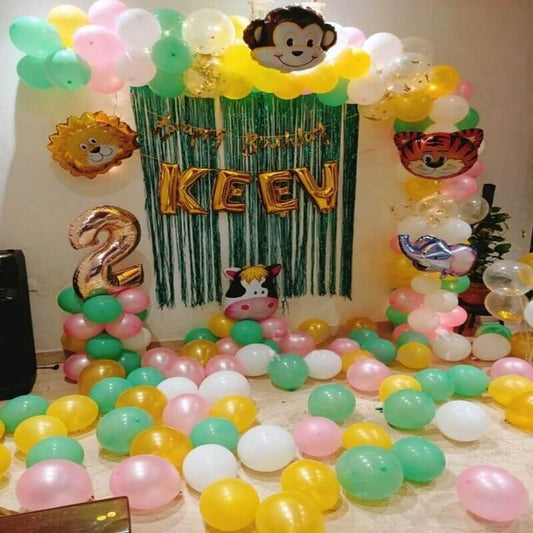 Jungle Theme Balloon Decoration for kids Birthday at home