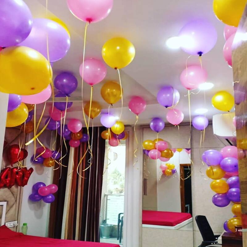 Simple Anniversary Balloon Decoration at Home in Bedroom
