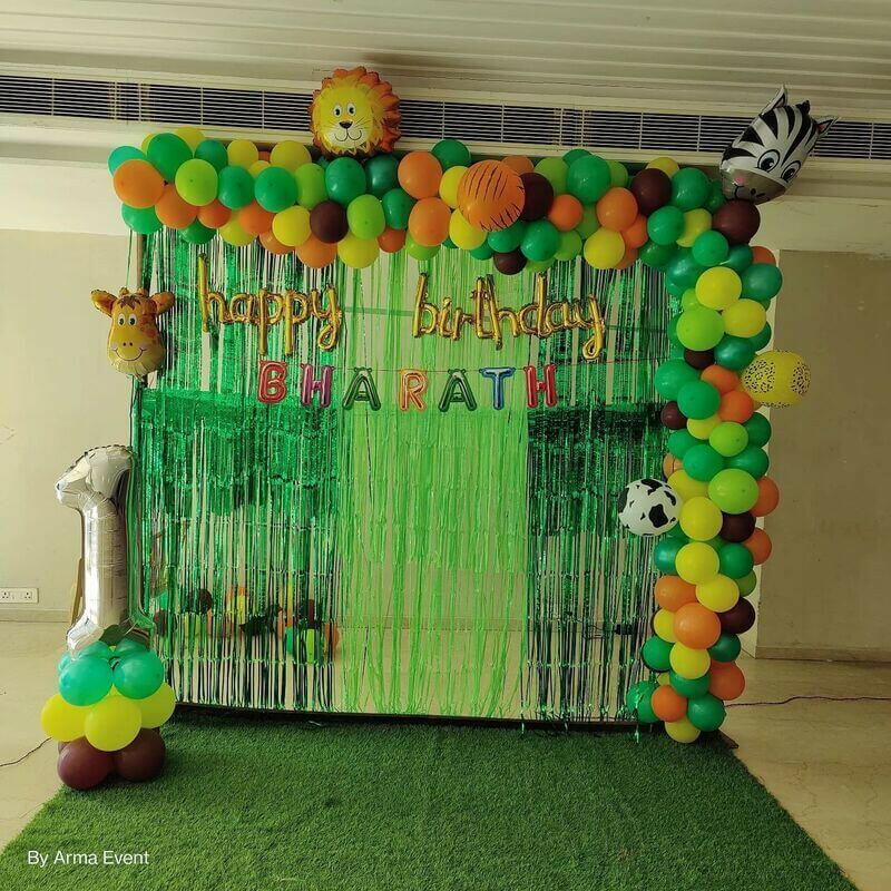 Jungle Theme Balloon Decoration For a 1st Birthday at Banquet Hall