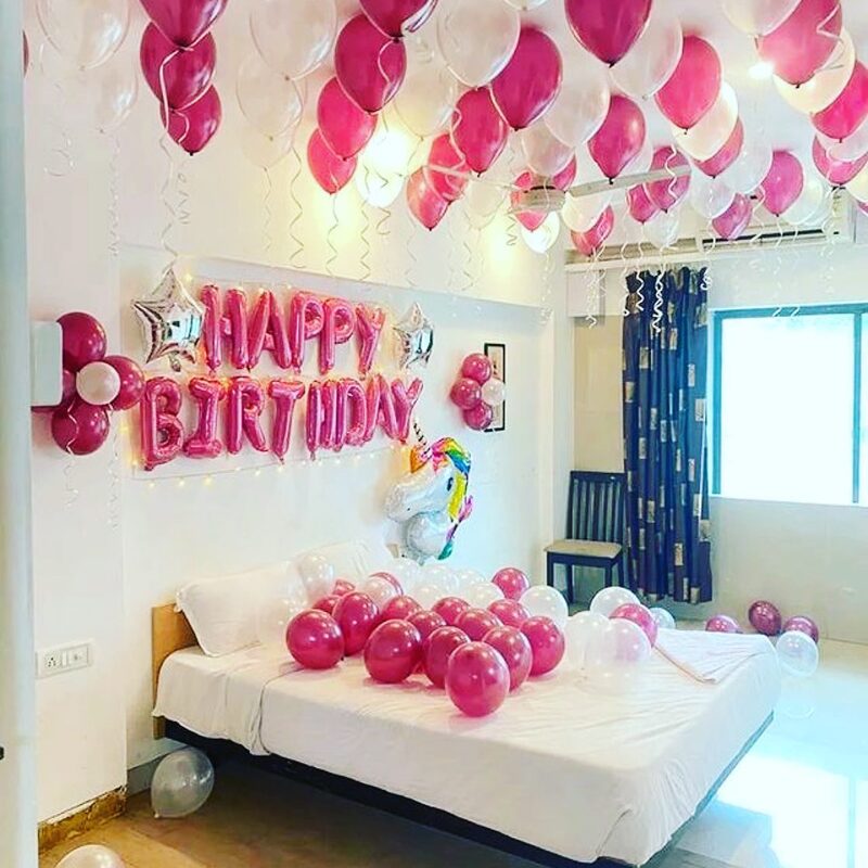Premium Pink and White Balloon Decoration for Romantic Room Birthday surprise for her