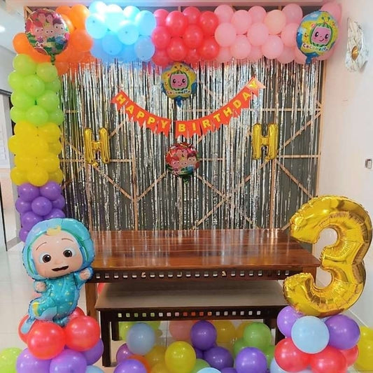 Cocomelon Theme Balloon Decoration at Banquet for Kids Birthday