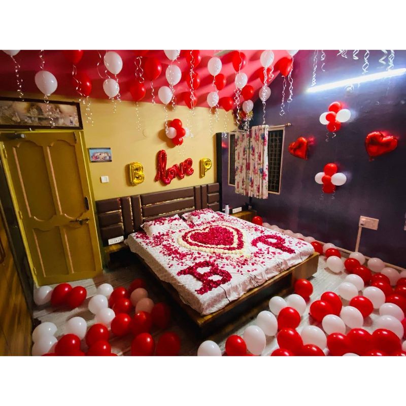 Balloon Decoration with rose petals on First Night