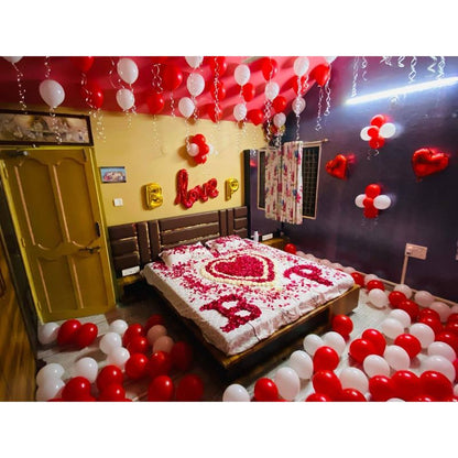 Balloon Decoration with rose petals on First Night