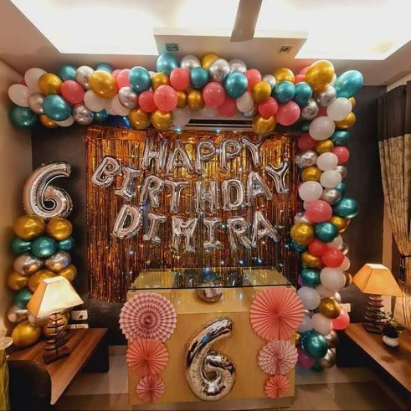 Premium Balloon Decoration at home for kids with chrome balloons