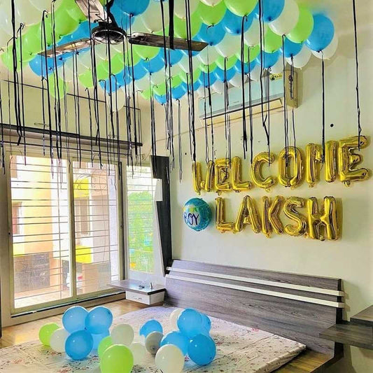 Welcome Baby Boy Balloon Decoration in Room