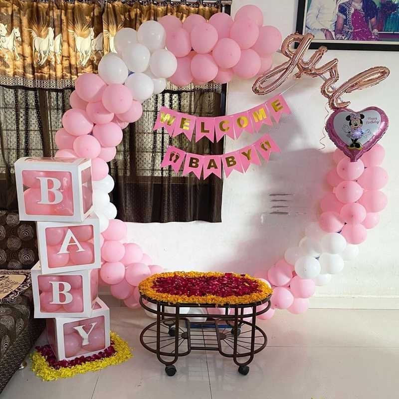 Balloon decoration best sale for baby girl