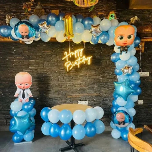 1st Birthday Boss Baby theme Birthday Balloon Decoration in Banquet or Home