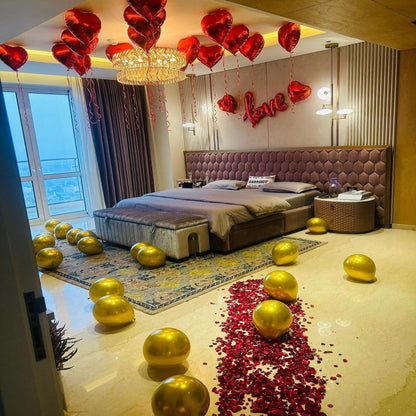 Romantic Surprise for her with Balloons and rose petals in Room