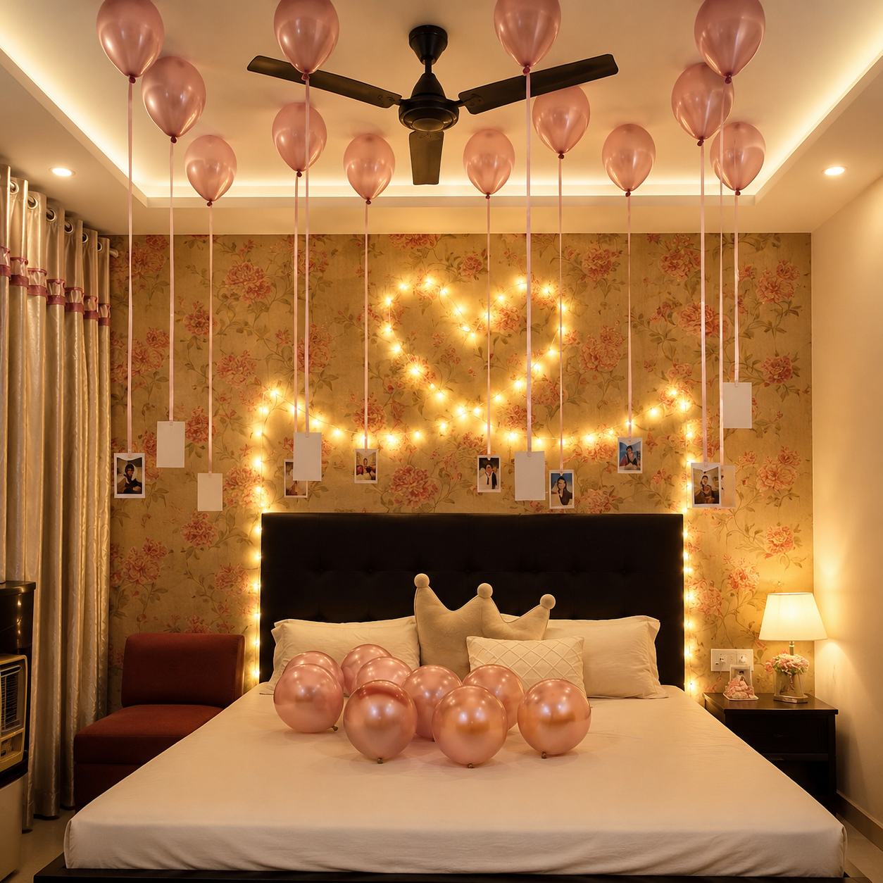 A romantic fairy light Date decor with memories to share 