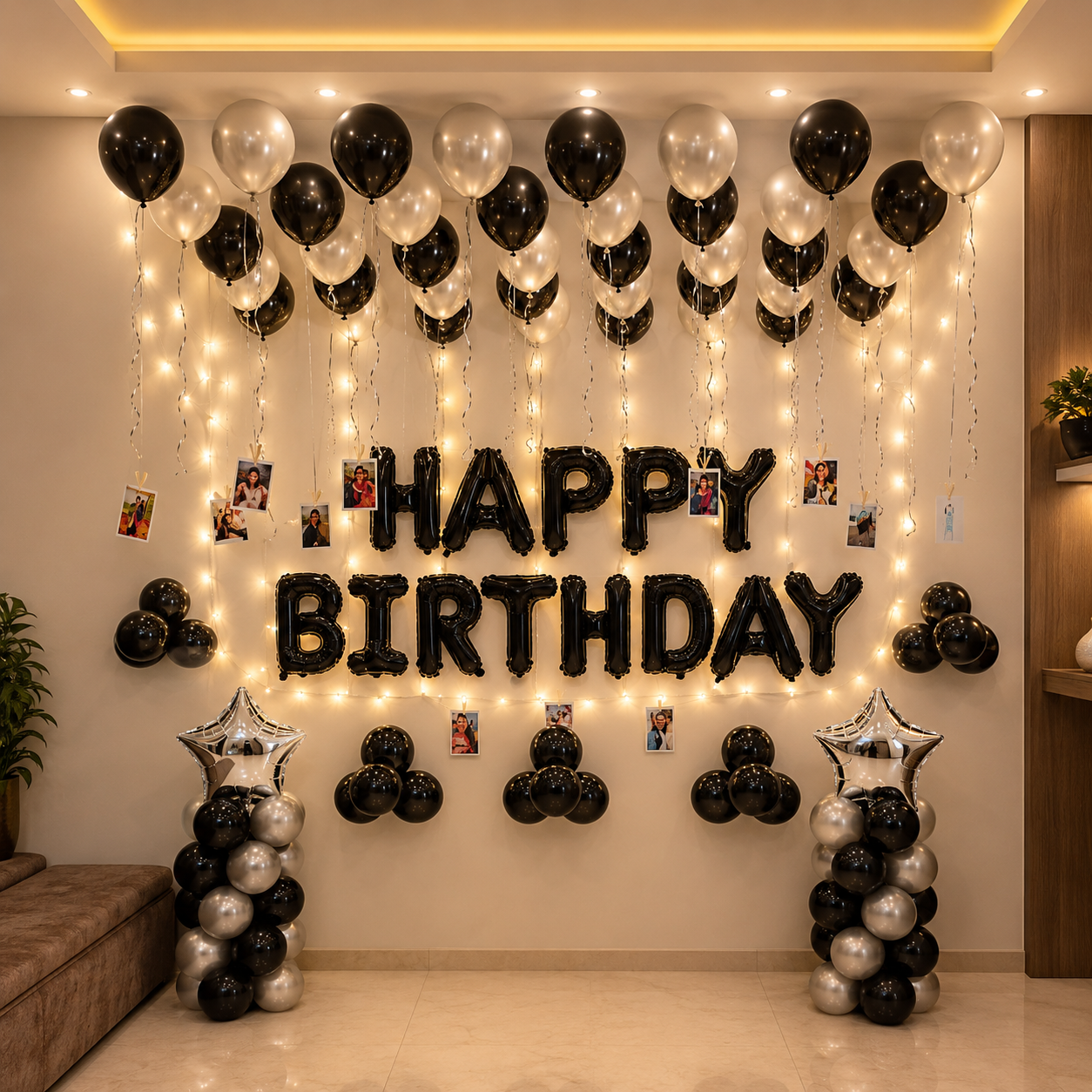 Black and Silver Romantic Birthday Surprise at home for him/her