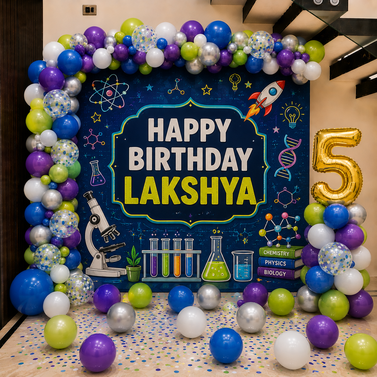 Chemistry Theme Birthday Backdrop with Balloons in Bangalore, Hyderabad, Pune, Mumbai