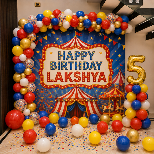 Circus Theme Birthday Backdrop with Balloons in Bangalore, Hyderabad, Pune, Mumbai