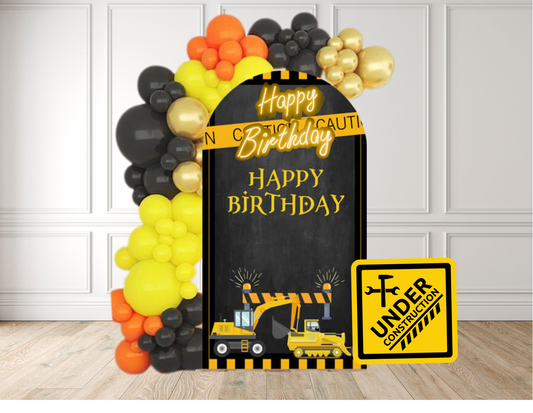 Construction theme Birthday arch with balloons and theme cutout